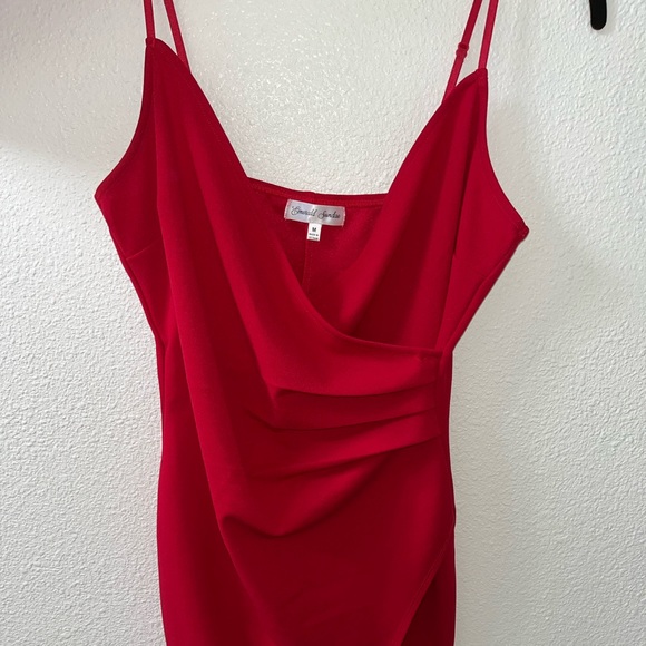 Red Emerald Sundae tulip skirt faux wrap dress - Picture 3 of 13